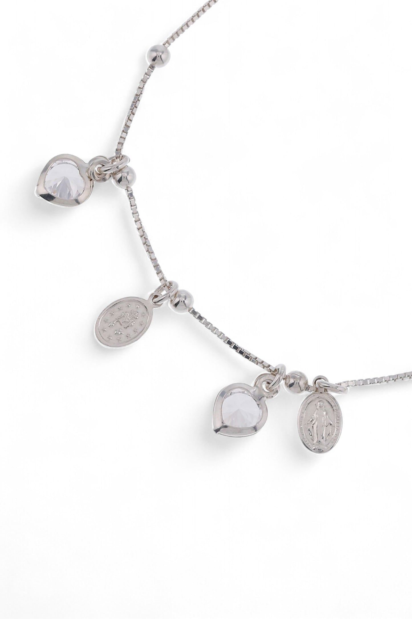 Pulsera plata Virgen Corazon Cristal