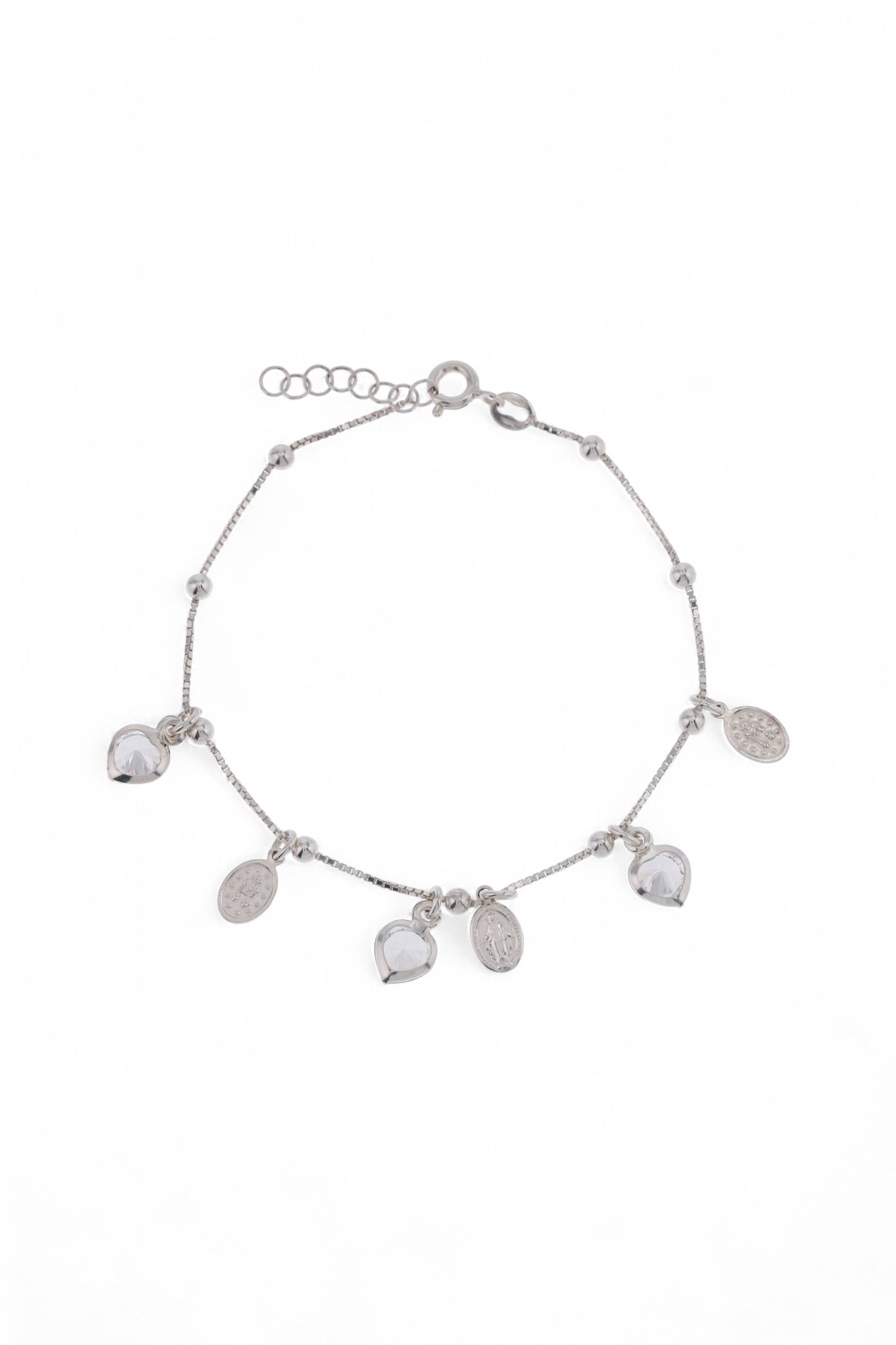 Pulsera plata Virgen Corazon Cristal