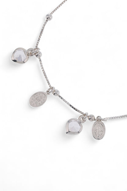 Pulsera plata Virgen Corazon Cristal