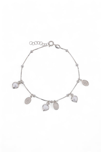Pulsera plata Virgen Corazon Cristal