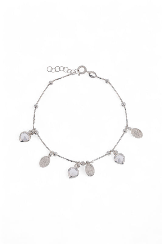 Pulsera plata Virgen Corazon Cristal