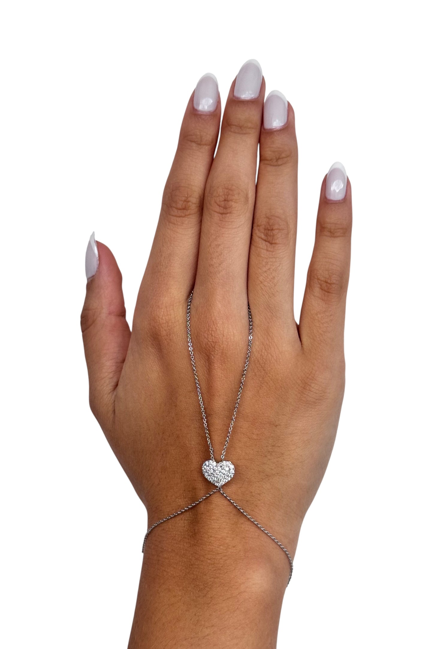Hand Chain Corazón Plateado